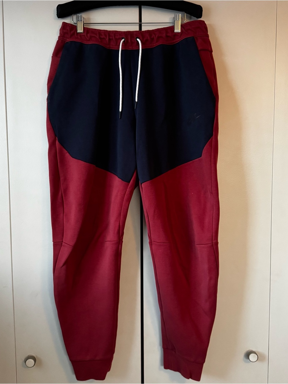 Nike Burgundy and Navy Color-Block Joggers with Drawstring
